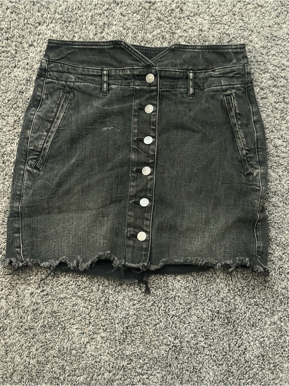 Express Black Button-Front Denim Mini Skirt